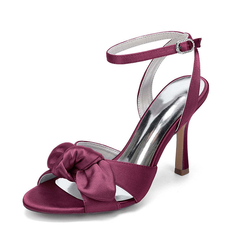 Bridal Shoes for Women with Peep Toe Stiletto Heel and Ankle Buckle Bowknot
