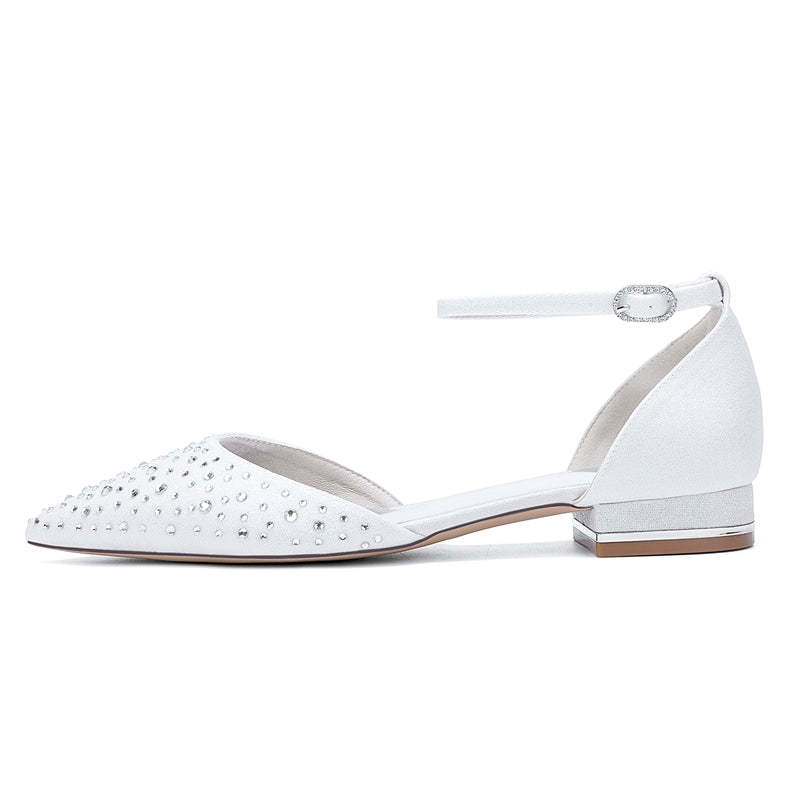 Bridal Shoes for Women with Crystals Pointed Toe and Low Heel Buckle