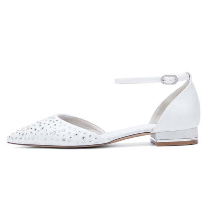 Bridal Shoes for Women with Crystals Pointed Toe and Low Heel Buckle