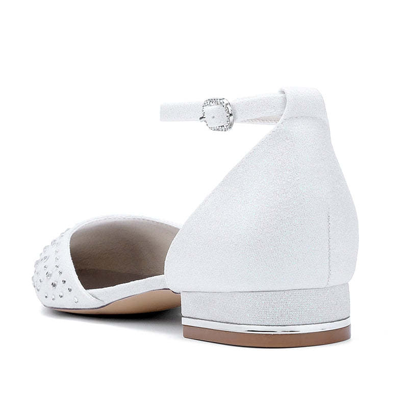 Bridal Shoes for Women with Crystals Pointed Toe and Low Heel Buckle