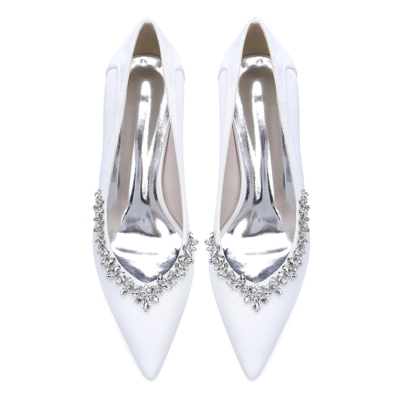 Bridal Shoes for Women with Rhinestones Pointed Toe and Block Heel