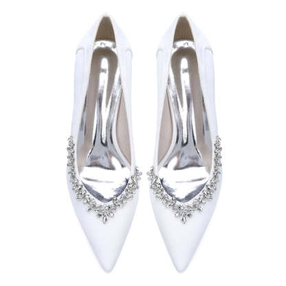 Bridal Shoes for Women with Rhinestones Pointed Toe and Block Heel