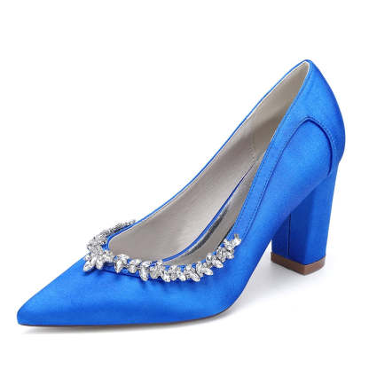 Bridal Shoes for Women with Rhinestones Pointed Toe and Block Heel