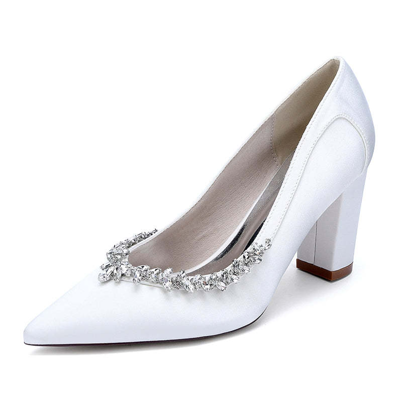 Bridal Shoes for Women with Rhinestones Pointed Toe and Block Heel