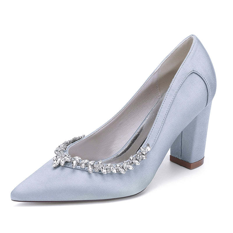 Bridal Shoes for Women with Rhinestones Pointed Toe and Block Heel