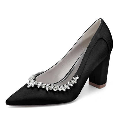 Bridal Shoes for Women with Rhinestones Pointed Toe and Block Heel