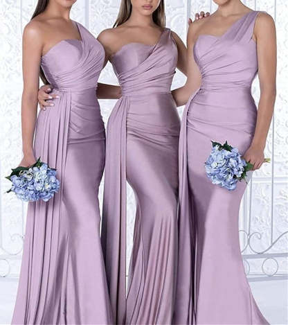 Long One-Shoulder Floor-length Bridesmaid Dresses in Trumpet/Mermaid Style
