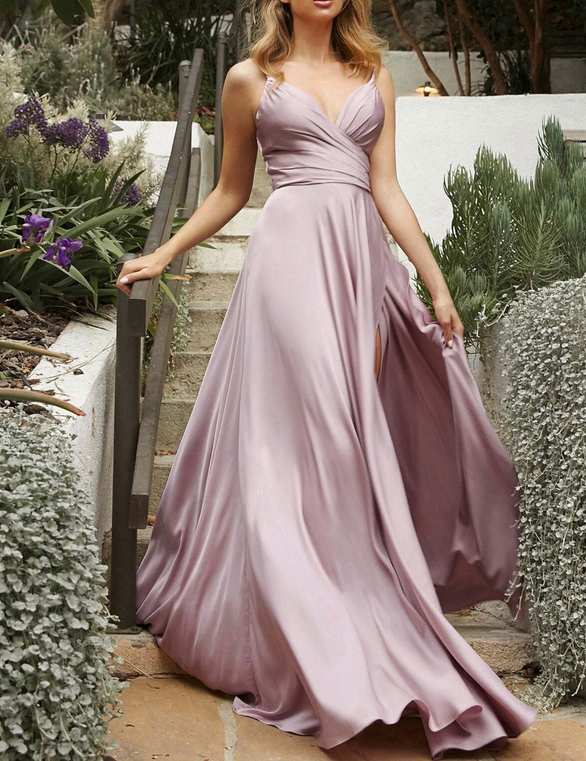 Off-the-Shoulder Floor-Length Bridesmaid Gown with Side Split