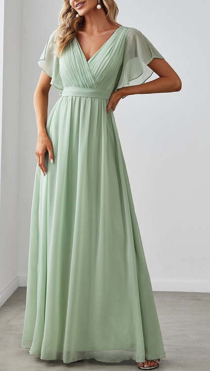 Floor-length A-Line Princess V-Neck Bridesmaid Gowns