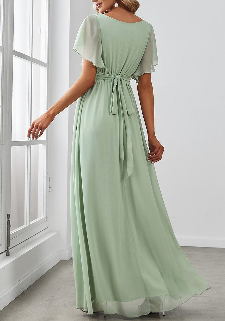 Floor-length A-Line Princess V-Neck Bridesmaid Gowns
