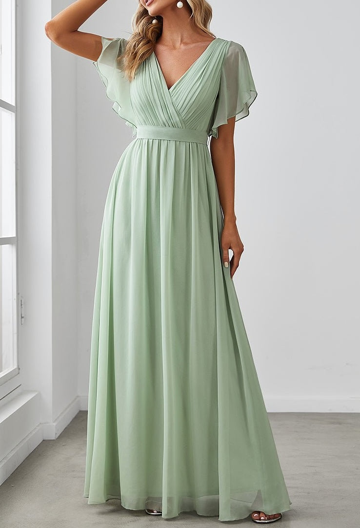 Floor-length A-Line Princess V-Neck Bridesmaid Gowns