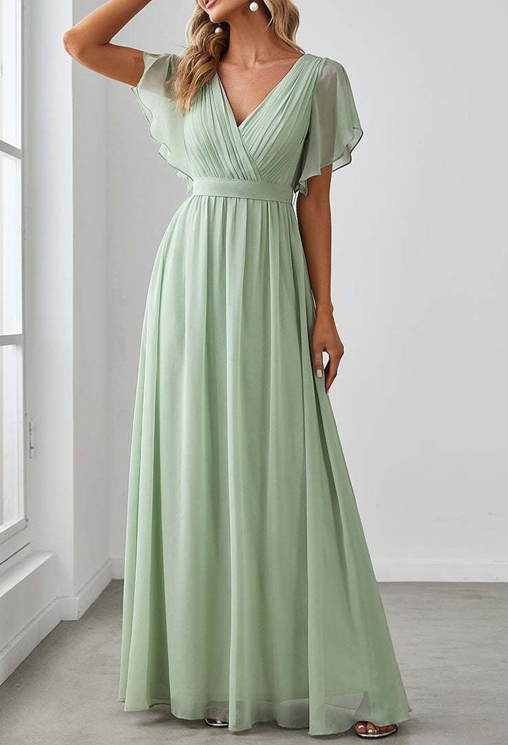 Floor-length A-Line Princess V-Neck Bridesmaid Gowns