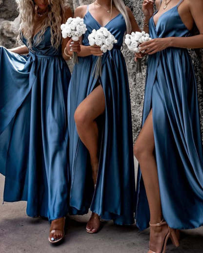Floor-length A-Line Bridesmaid Dresses with Princess Spaghetti Straps