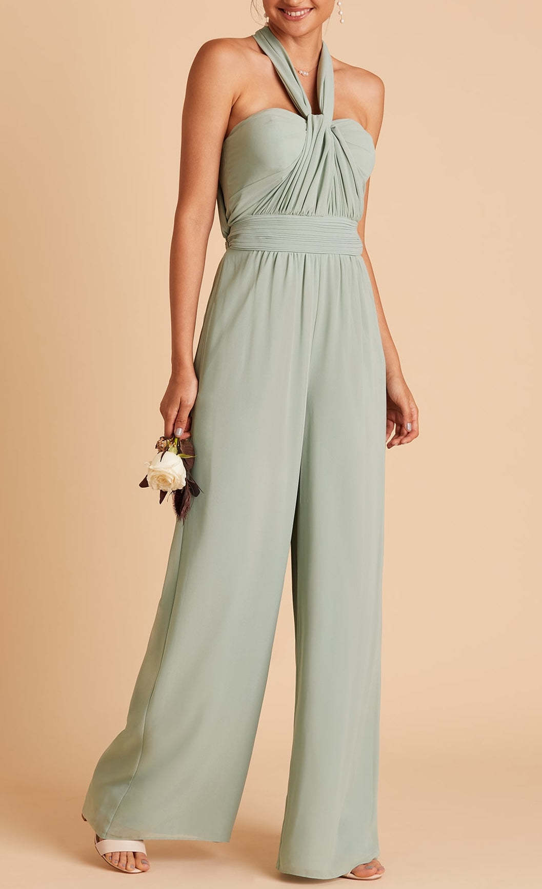 Long Halter Bridesmaid Jumpsuits in Floor-length Style