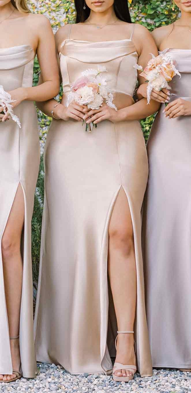 Off-the-Shoulder Floor-Length Bridesmaid Gown with Side Slit