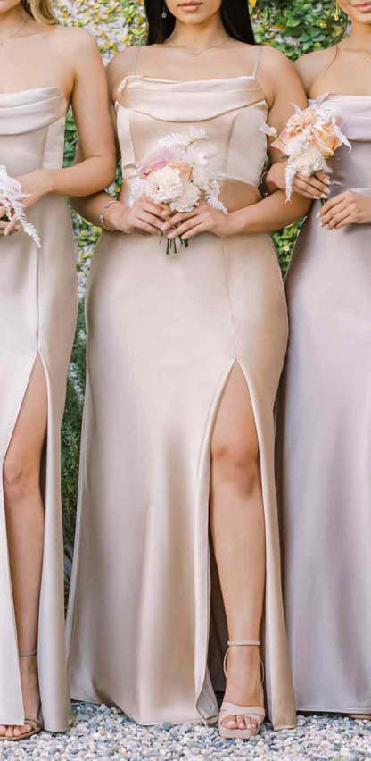 Off-the-Shoulder Floor-Length Bridesmaid Gown with Side Slit