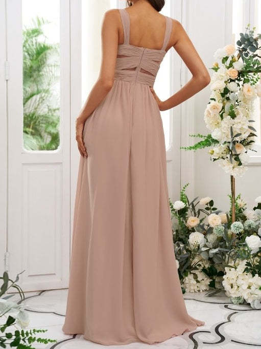 Spaghetti Strap Sleeveless Floor-Length A-Line Princess Bridesmaid Dresses