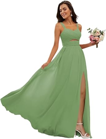 Spaghetti Strap Sleeveless Floor-Length A-Line Princess Bridesmaid Dresses