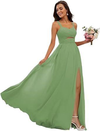 Spaghetti Strap Sleeveless Floor-Length A-Line Princess Bridesmaid Dresses