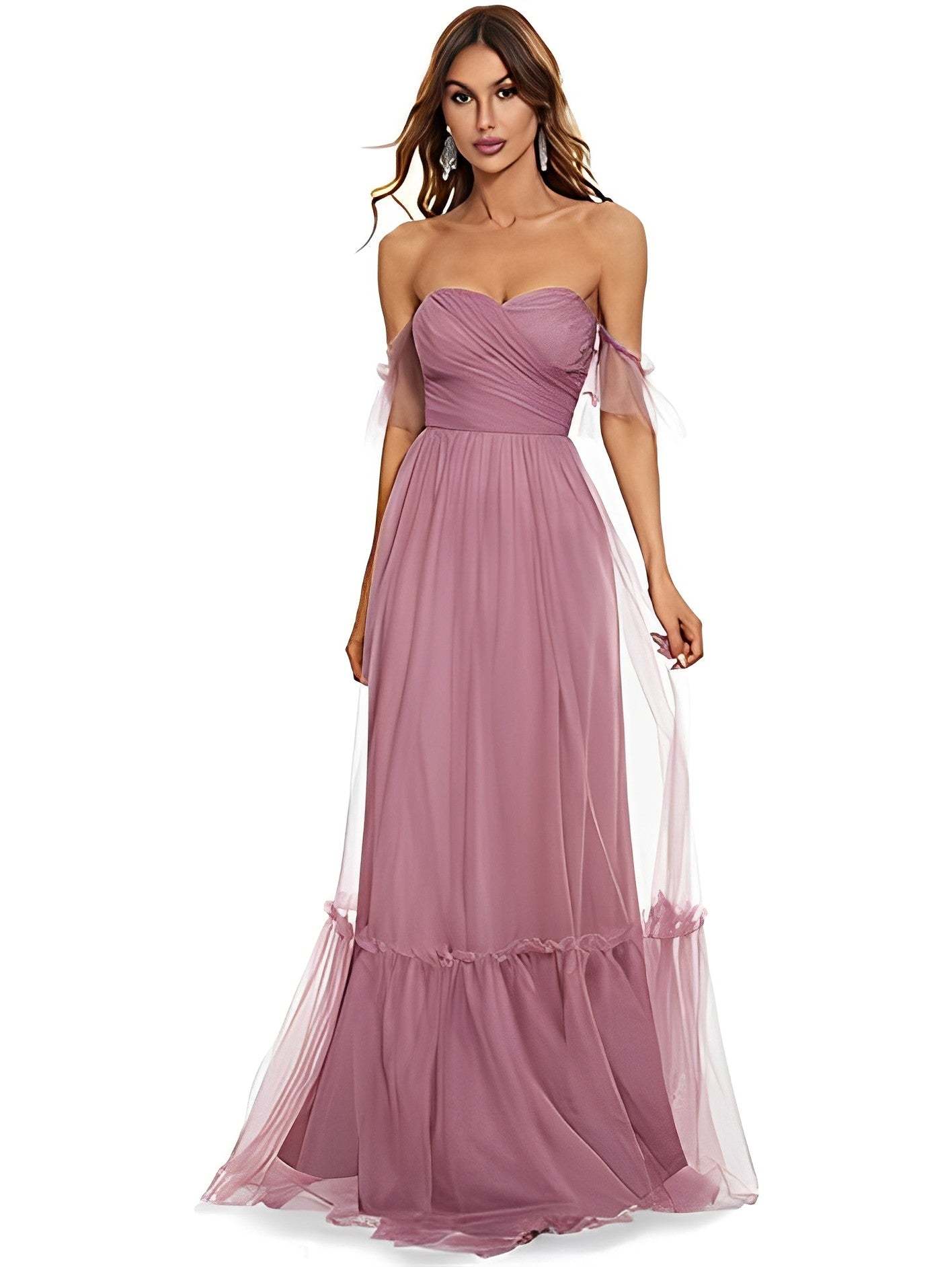 Floor-Length Off-the-Shoulder Bridesmaid Dress with Princess Sleeveless A-Line
