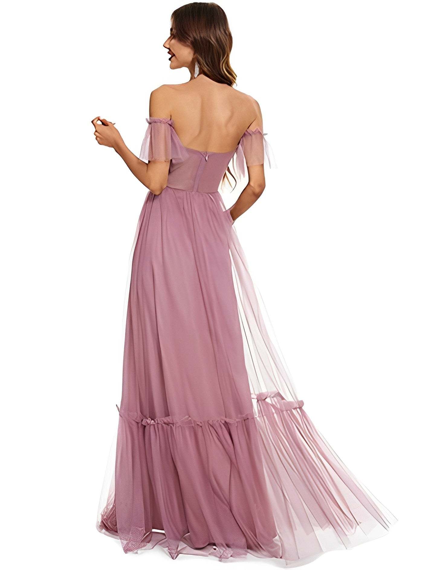 Floor-Length Off-the-Shoulder Bridesmaid Dress with Princess Sleeveless A-Line