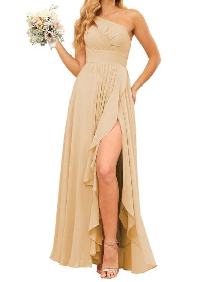 One Shoulder Sleeveless Floor-Length A-Line Bridesmaid Gown