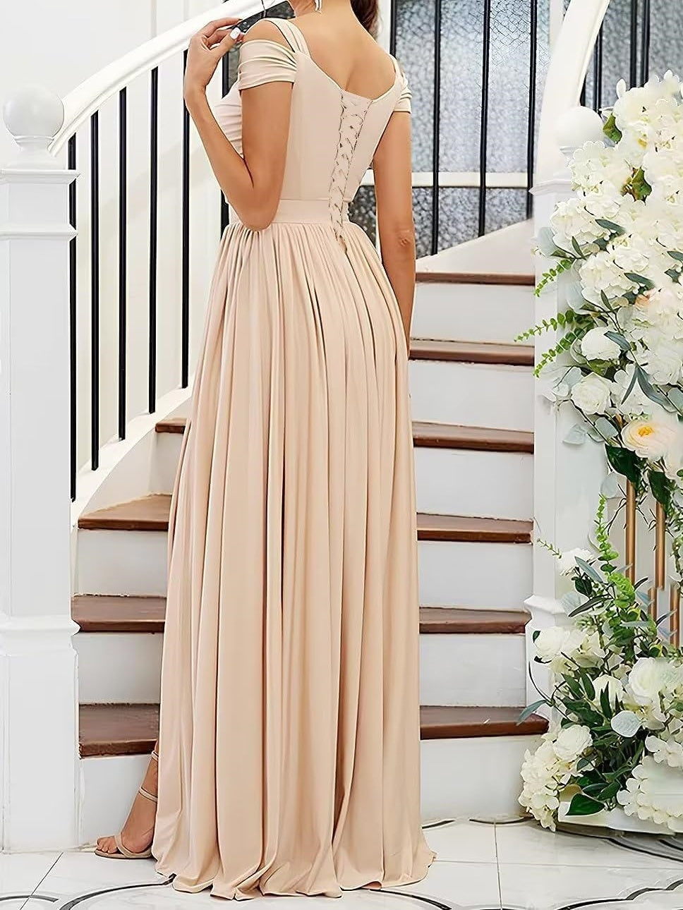 Floor-Length Off-the-Shoulder A-Line Bridesmaid Dresses Featuring a Slit