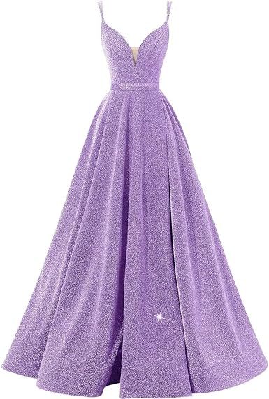 Princess A-Line Floor-Length V-Neck Bridesmaid Dresses with Spaghetti Straps and Slit
