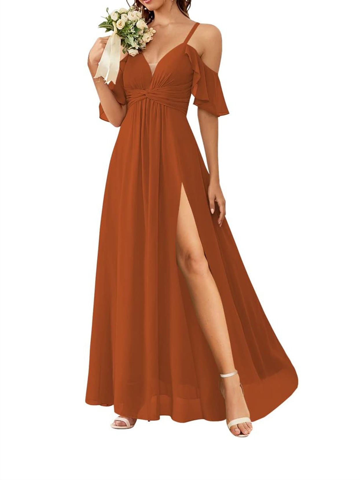 Floor-length Princess A-line Bridesmaid Dresses with Pockets and Off-the-Shoulder Neckline