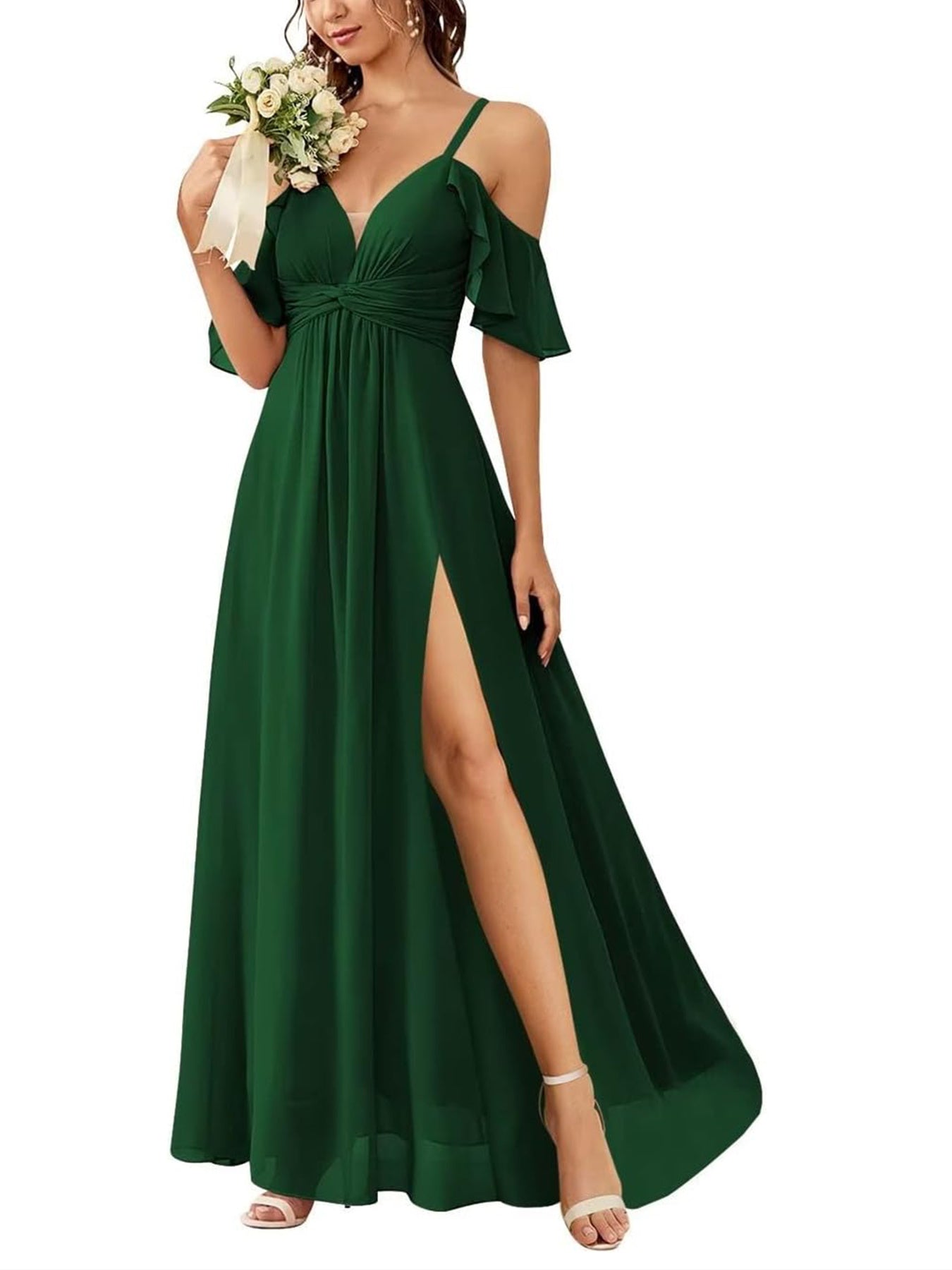 Floor-length Princess A-line Bridesmaid Dresses with Pockets and Off-the-Shoulder Neckline