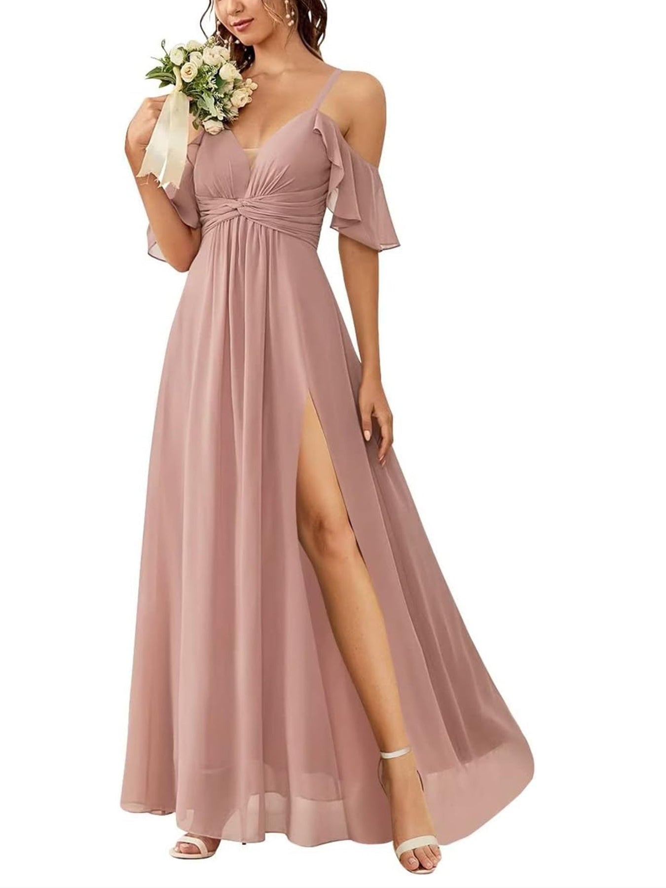 Floor-length Princess A-line Bridesmaid Dresses with Pockets and Off-the-Shoulder Neckline