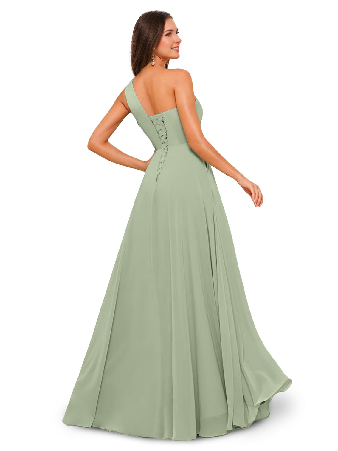 One-Shoulder Floor-Length A-Line Bridesmaid Dress with Side Split