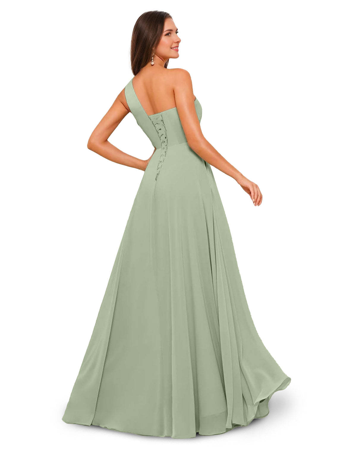 One-Shoulder Sleeveless A-Line Floor-Length Bridesmaid Dress with Side Split