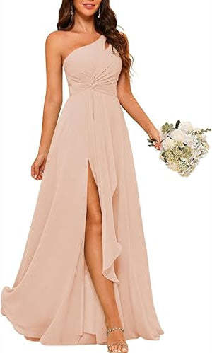 One-Shoulder Sleeveless A-Line Floor-Length Bridesmaid Dress with Side Split