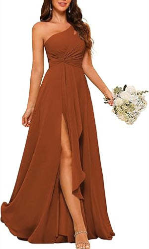 One-Shoulder Sleeveless A-Line Floor-Length Bridesmaid Dress with Side Split