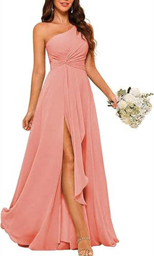 One-Shoulder Sleeveless A-Line Floor-Length Bridesmaid Dress with Side Split