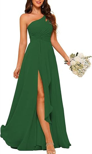 One-Shoulder Sleeveless A-Line Floor-Length Bridesmaid Dress with Side Split