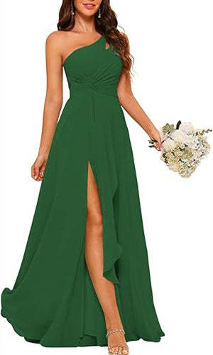 One-Shoulder Sleeveless A-Line Floor-Length Bridesmaid Dress with Side Split