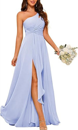 One-Shoulder Sleeveless A-Line Floor-Length Bridesmaid Dress with Side Split