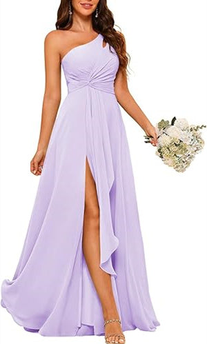 One-Shoulder Sleeveless A-Line Floor-Length Bridesmaid Dress with Side Split