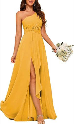 One-Shoulder Sleeveless A-Line Floor-Length Bridesmaid Dress with Side Split