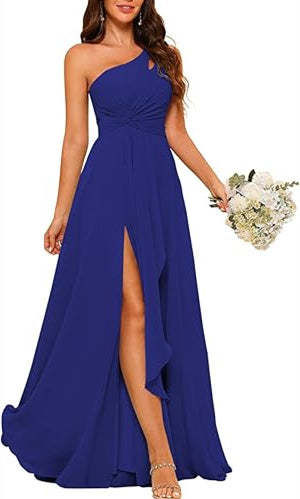 One-Shoulder Sleeveless A-Line Floor-Length Bridesmaid Dress with Side Split