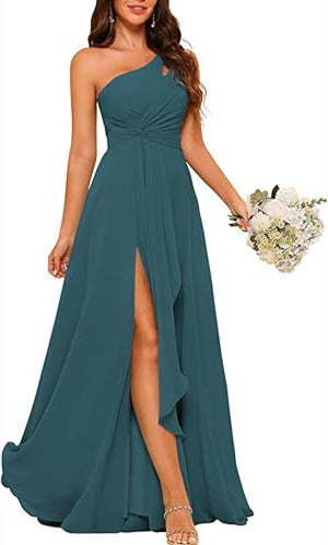 One-Shoulder Sleeveless A-Line Floor-Length Bridesmaid Dress with Side Split