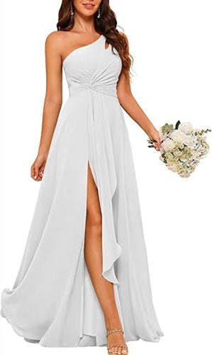 One-Shoulder Sleeveless A-Line Floor-Length Bridesmaid Dress with Side Split