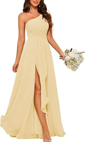 One-Shoulder Sleeveless A-Line Floor-Length Bridesmaid Dress with Side Split