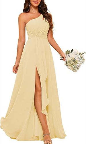 One-Shoulder Sleeveless A-Line Floor-Length Bridesmaid Dress with Side Split