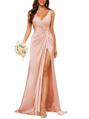 Floor-Length Sleeveless V-Neck Bridesmaid Dress with Ruched Sheath