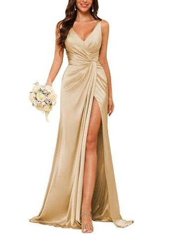 Floor-Length Sleeveless V-Neck Bridesmaid Dress with Ruched Sheath