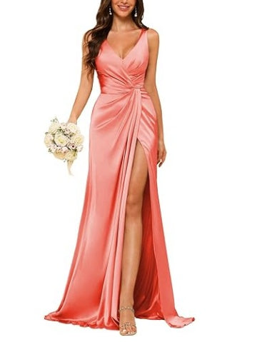 Floor-Length Sleeveless V-Neck Bridesmaid Dress with Ruched Sheath