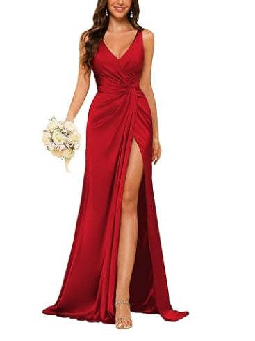 Floor-Length Sleeveless V-Neck Bridesmaid Dress with Ruched Sheath